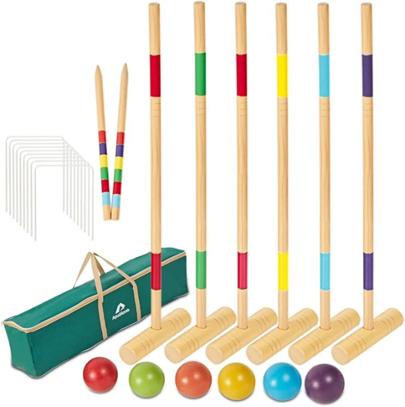 ApudArmis 6-Player Croquet Set, 35" Wooden Mallets, Family Outdoor Game