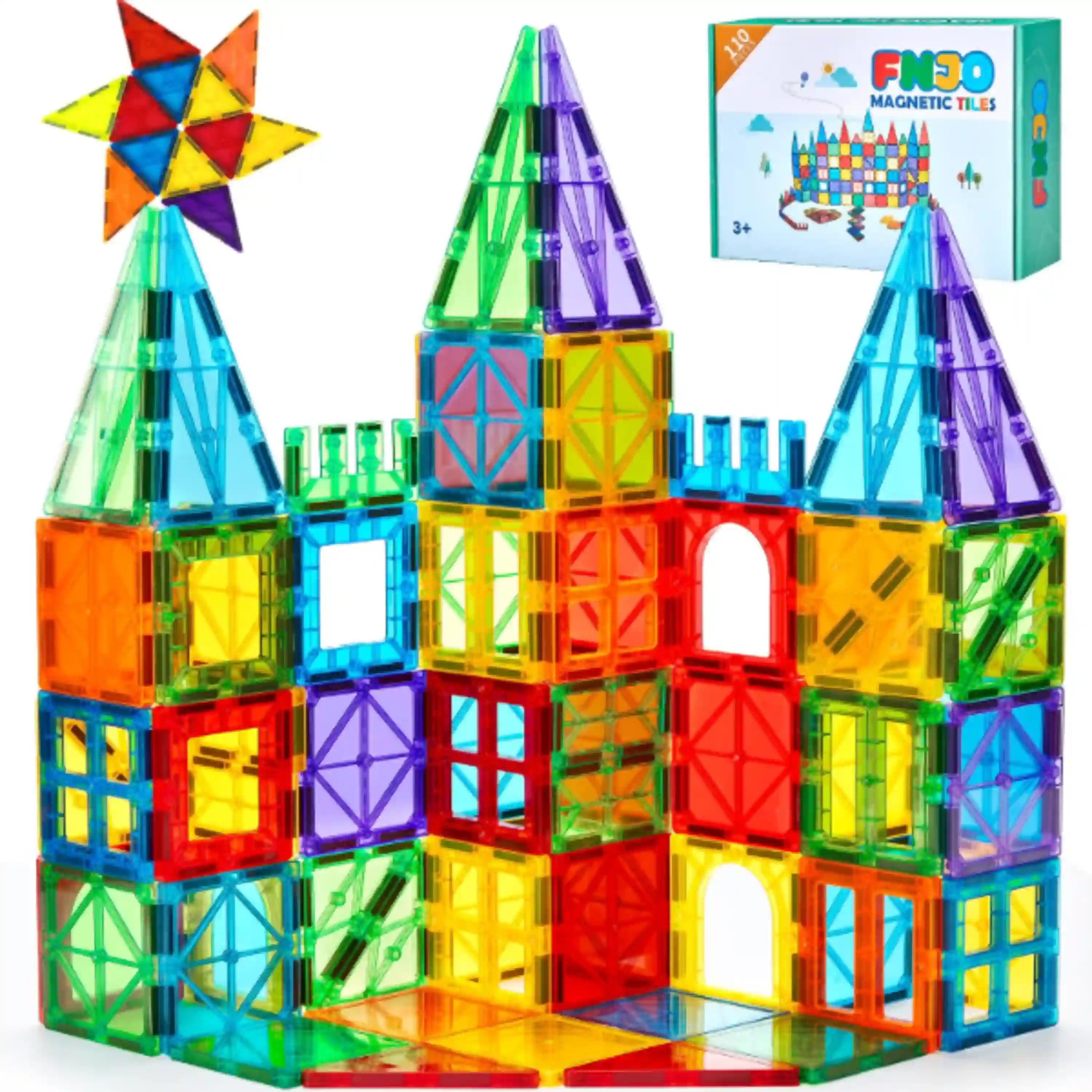 FNJO 110PCS Magnetic Building Tiles Set for Kids STEM Learning
