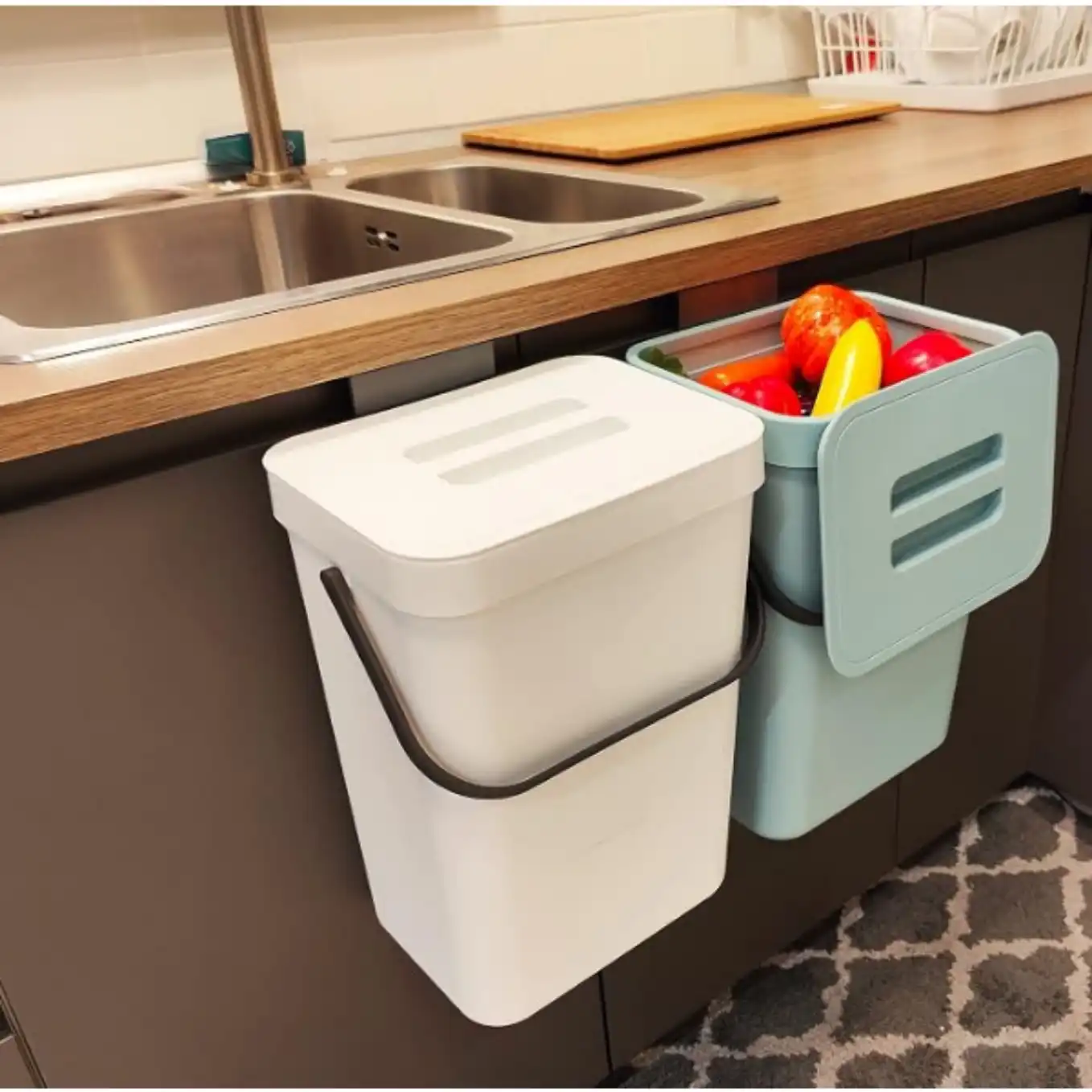stonespace Hanging Trash Can 3.2 Gallon Small Waste Bin with Lid
