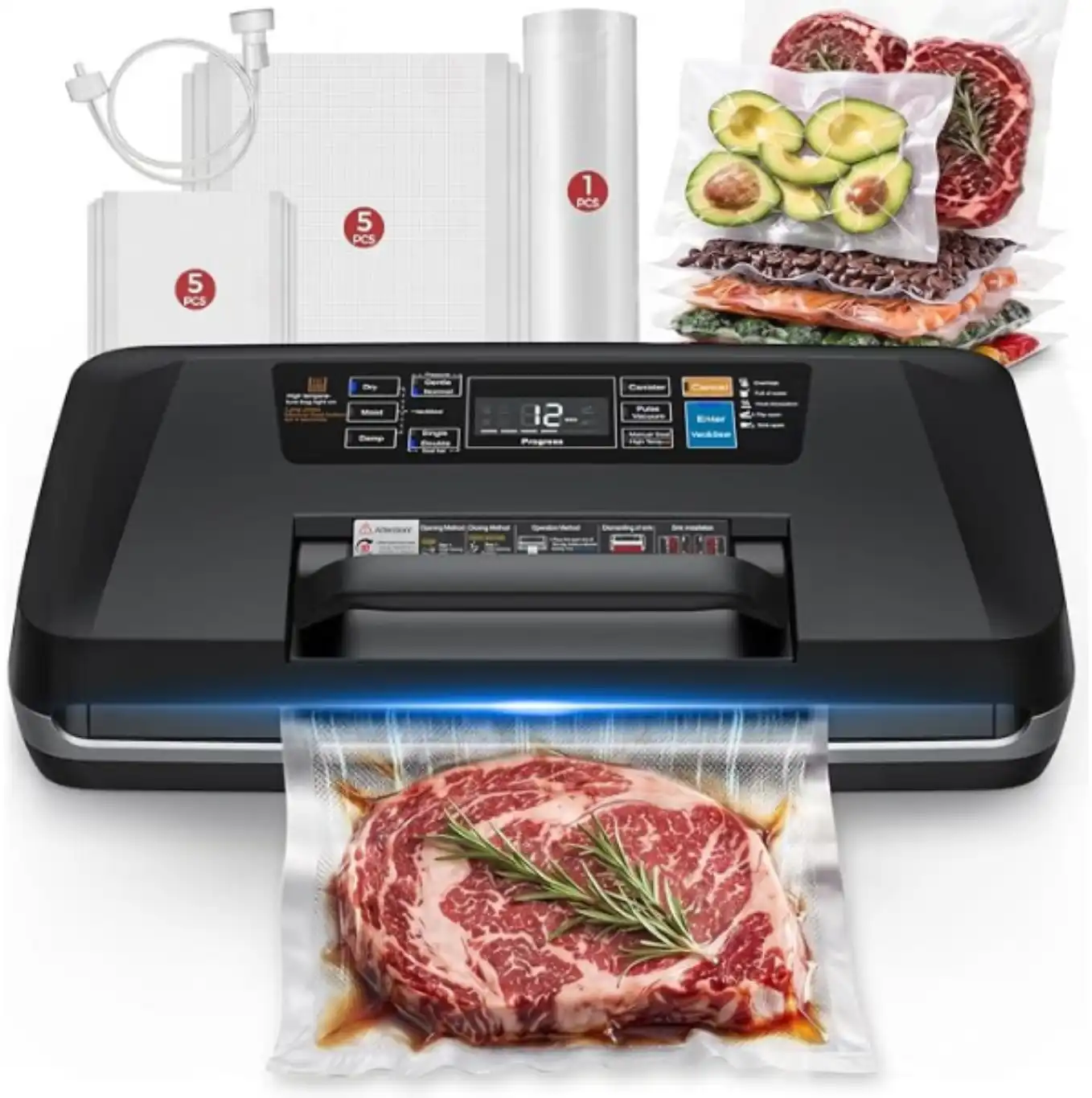ROUUO Vacuum Sealer Machine 230W 95KPa Food Sealer with Double Heat Seal