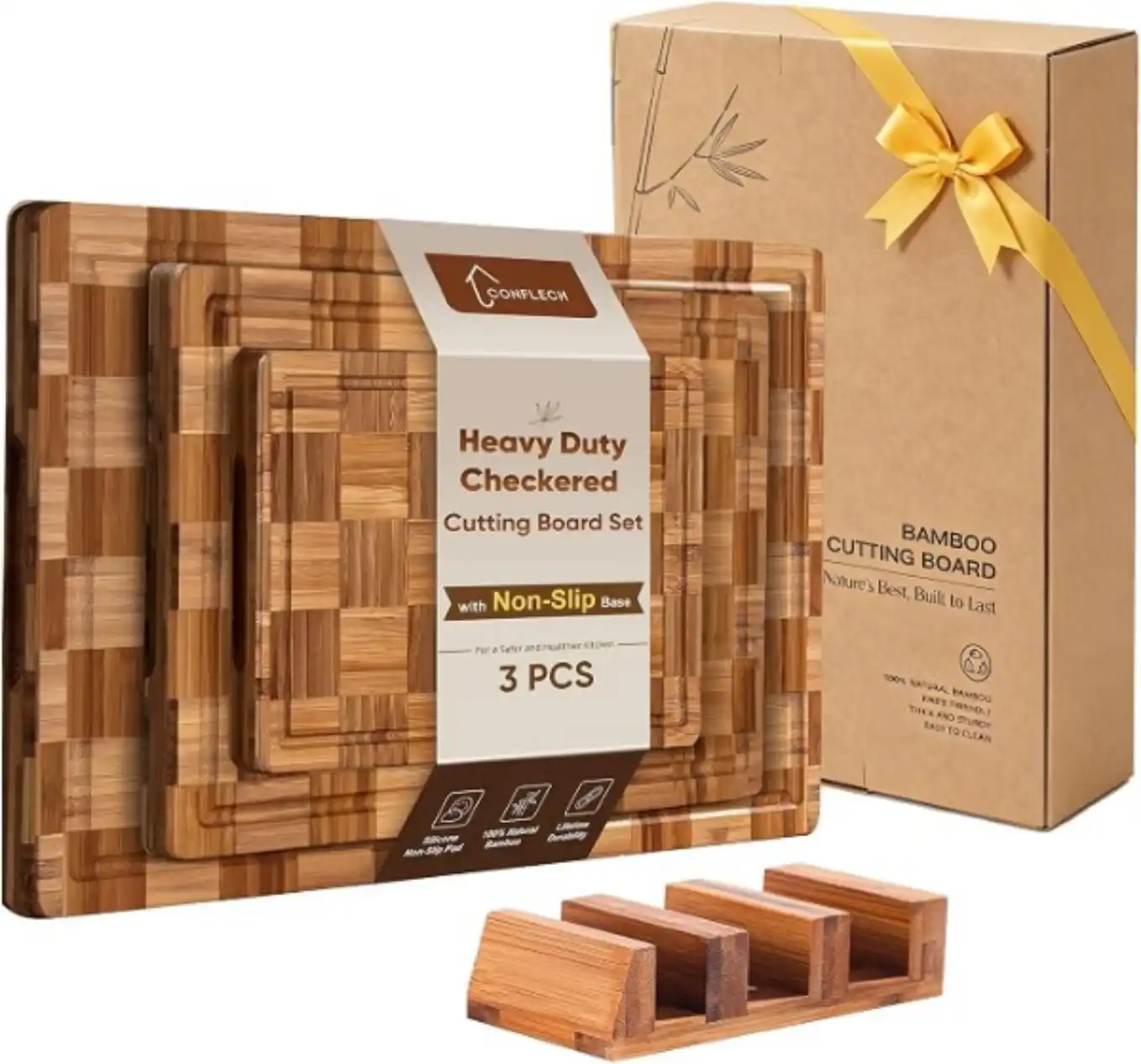 Conflech Heavy Duty Bamboo Cutting Board Set of 3 Pack Butcher Block