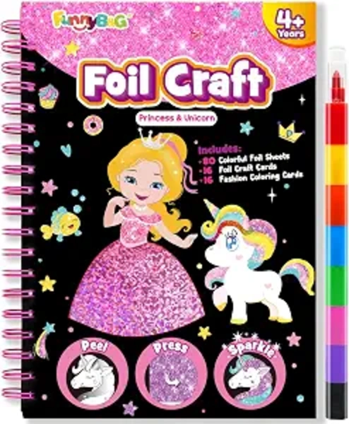 FUNNYB&G Foil Art Craft Kit for Kids, Sparkly Birthday Gift Toy for Girls