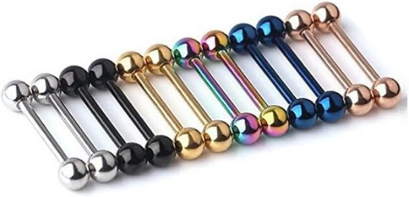 Kiokioa 12pc 14G Stainless Steel Straight Barbell Tongue Rings Mix Color