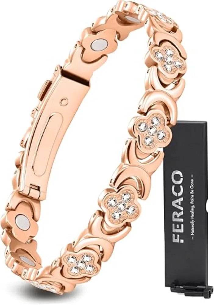 Feraco Pure Copper Bracelets for Women Ultra Strength Magnetic Bracelet Neodymium Magnets Adjustable Infinite Clover Jewelry