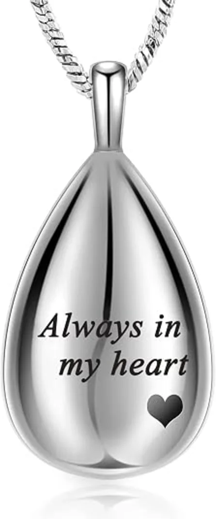 Yinplsmemory Carved Teardrop Keepsake Ashes Necklace Urn Pendant Cremation Memorial Jewelry Always in My Heart