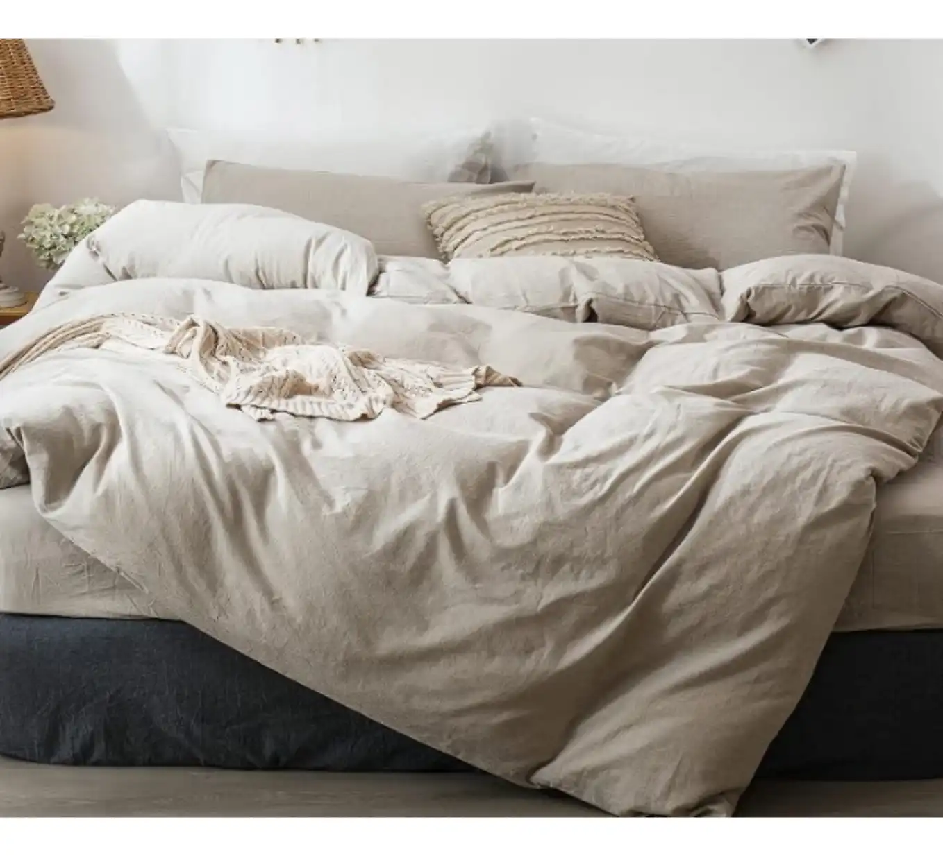 MooMee Duvet Cover Set 100 Percent Washed Cotton Linen Like King