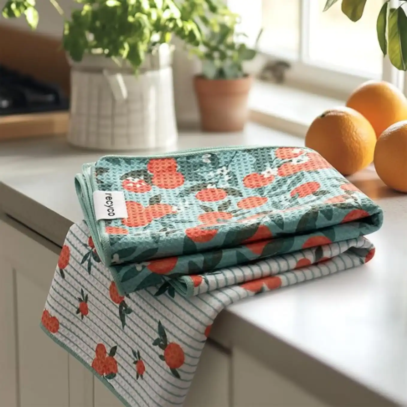 RECYCO Waffle Kitchen Towel Set of 2 Quick Dry Microfiber Dish Towels Clementine Grove