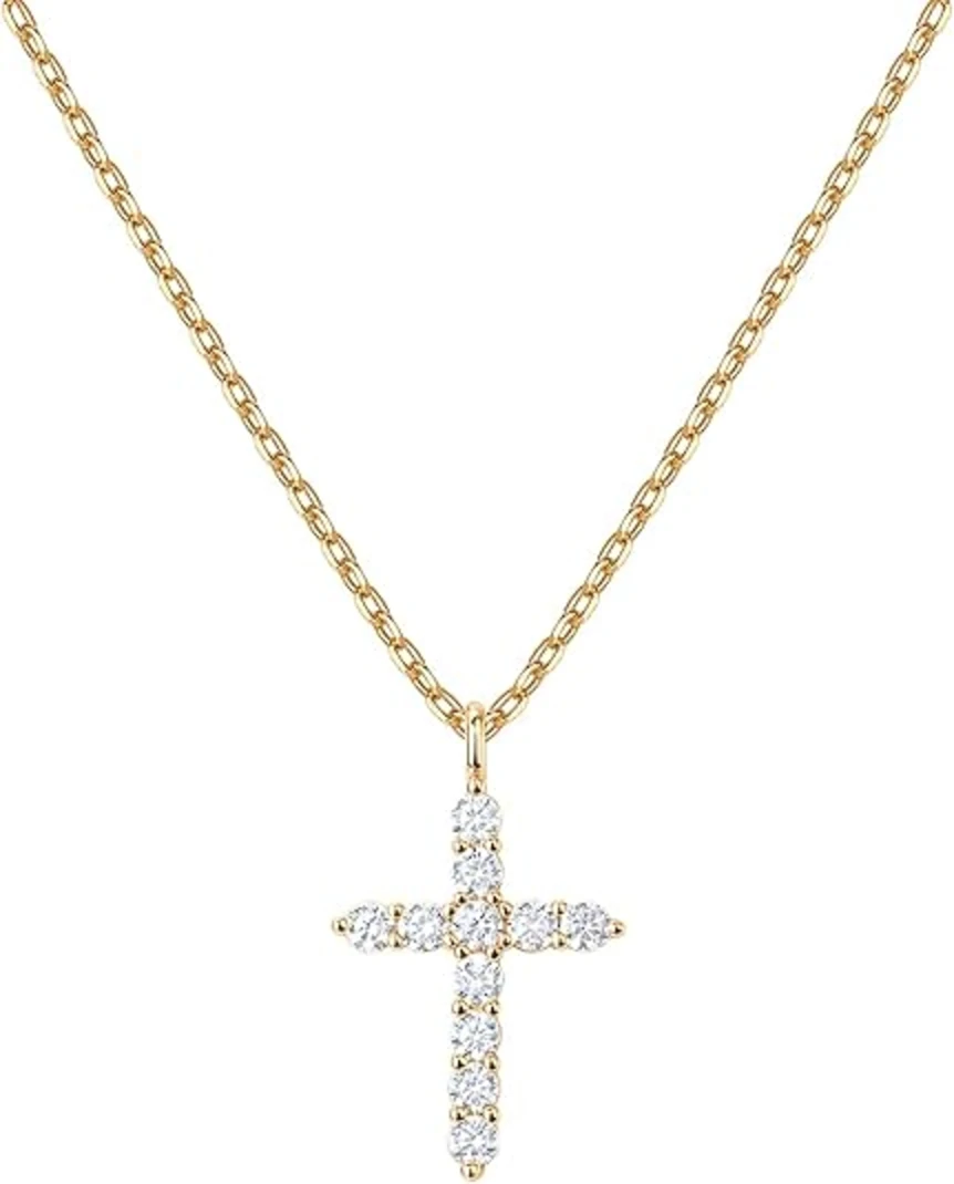 PAVOI 14K Gold Plated Cubic Zirconia Cross Necklace for Women