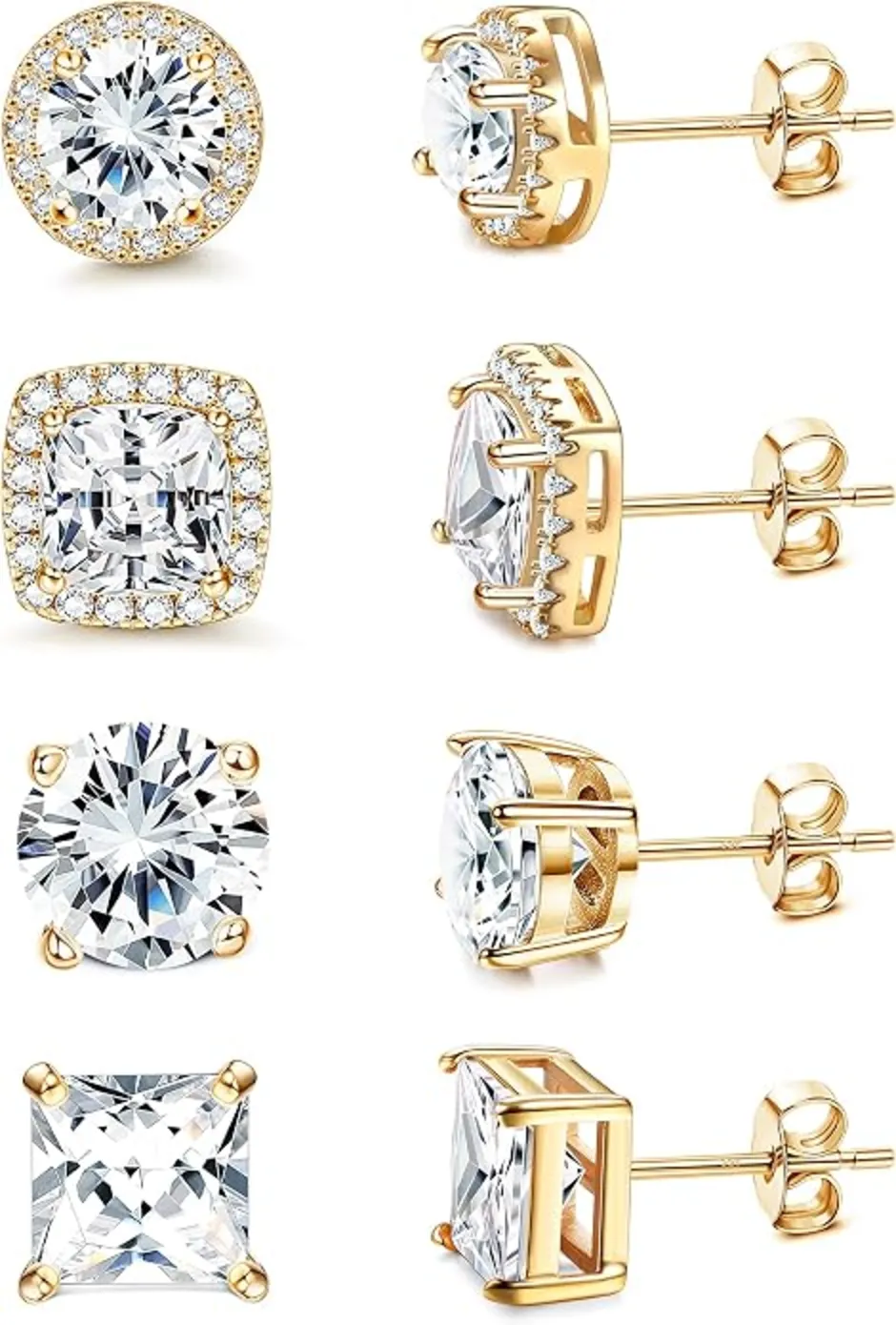 MILACOLATO S925 Sterling Silver Stud Earrings Hypoallergenic 18K Gold Plated Cubic Zirconia Halo Studs