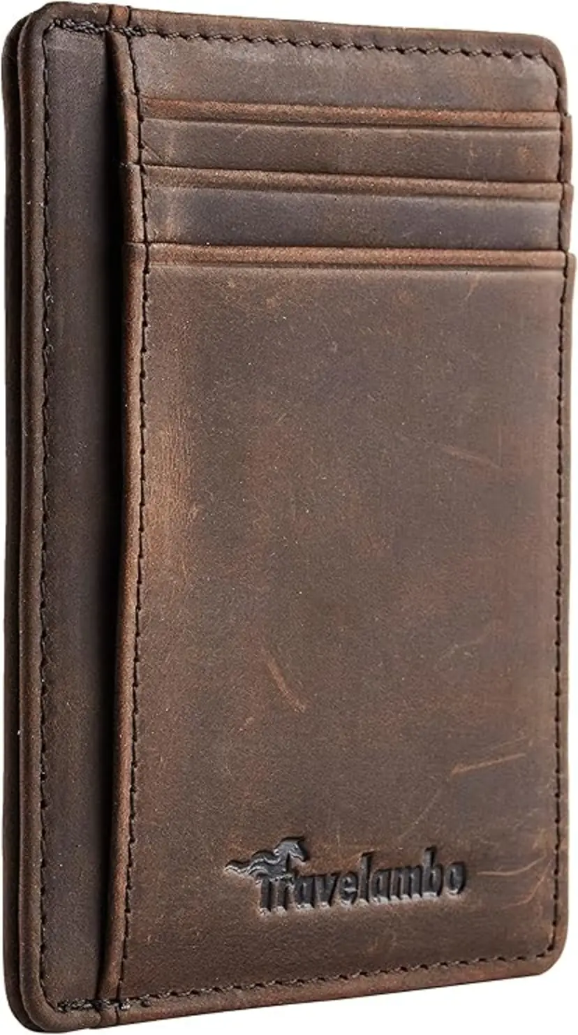Travelambo Slim Wallet Front Pocket Minimalist Leather RFID Blocking Medium Size for Men and Women