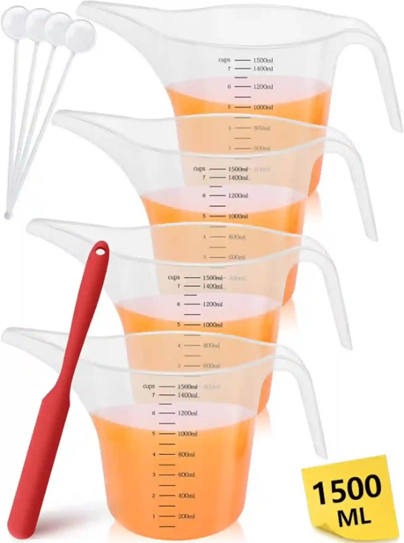 Artcome 4 Pack 1500ml Long Spout Funnel Pitcher and Stirring Rod Set for Resin Crafting
