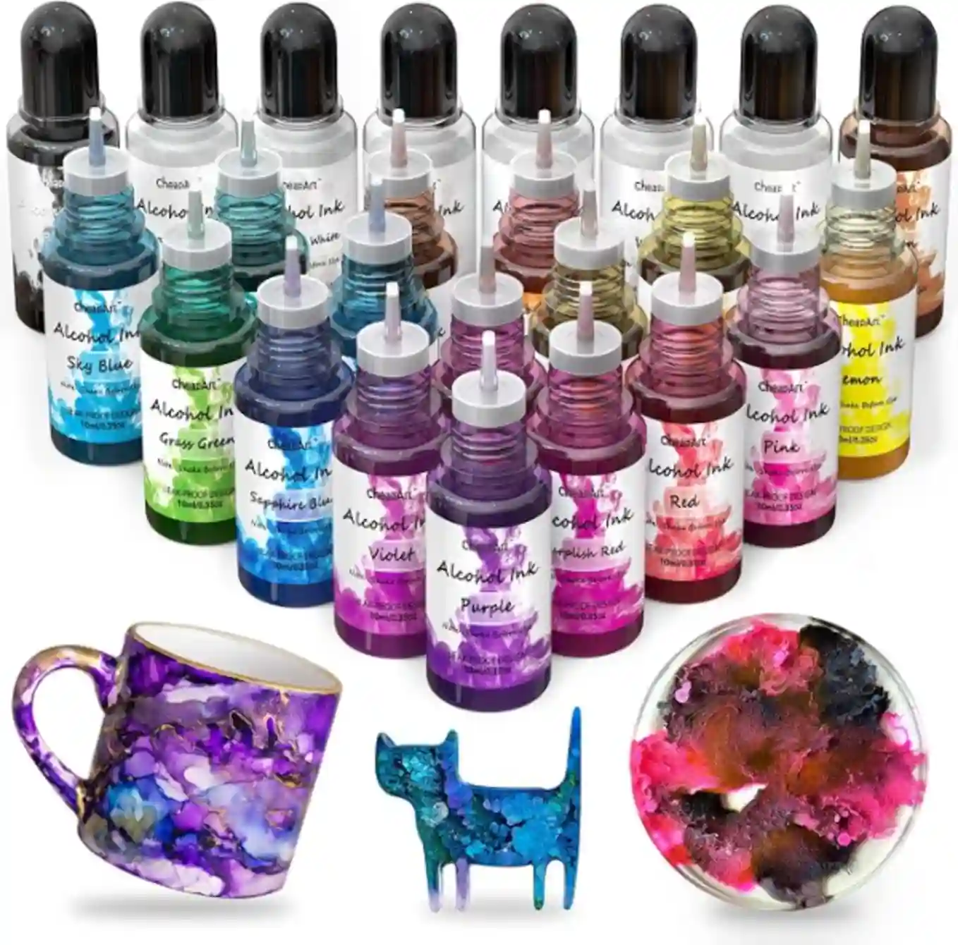 CHEAPART Alcohol Ink Set 24 Vibrant Colors for Resin Art and Tumblers