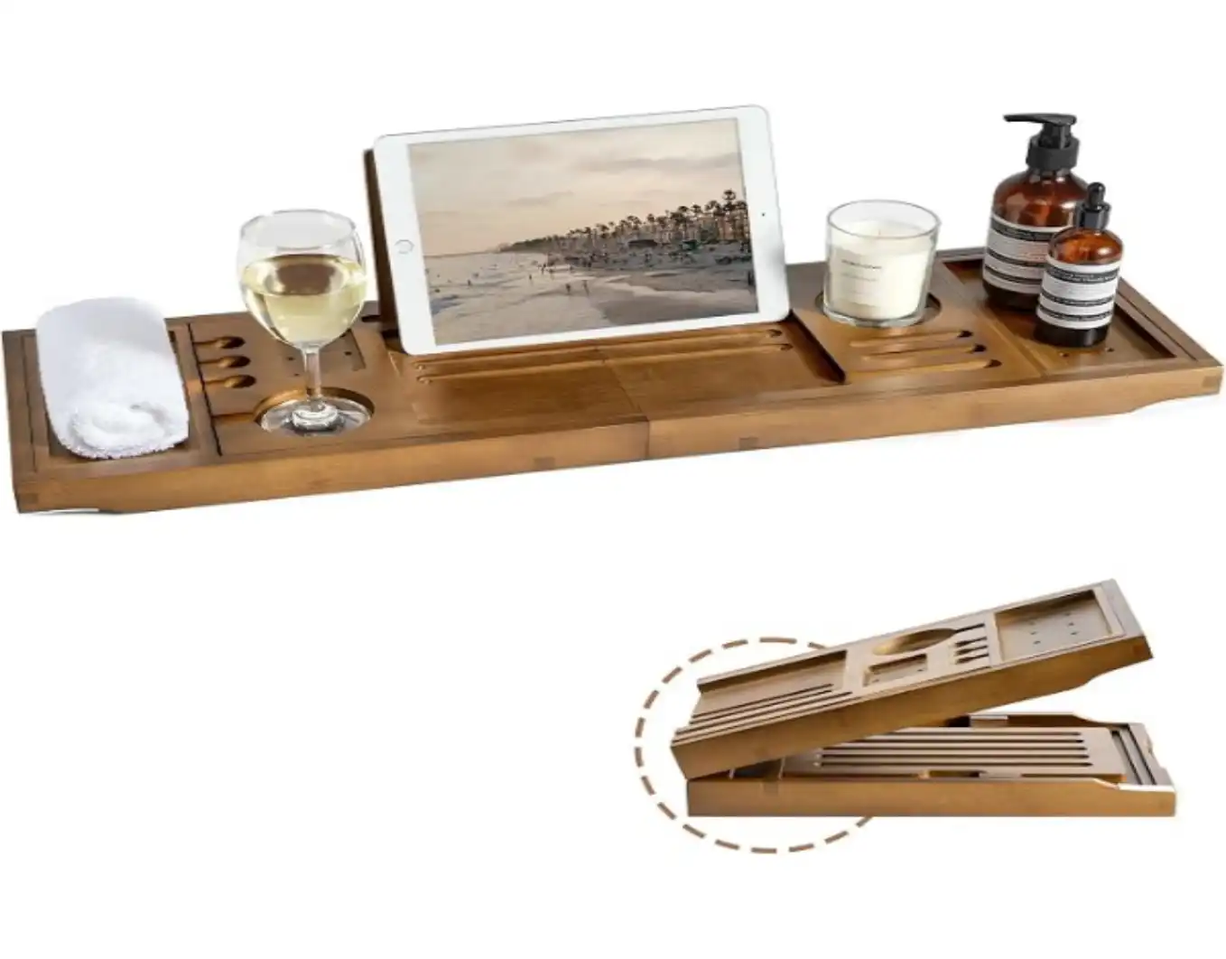 Realgulf Bamboo Bathtub Tray Caddy Adjustable Walnut Finish 28.5 to 40 Inches