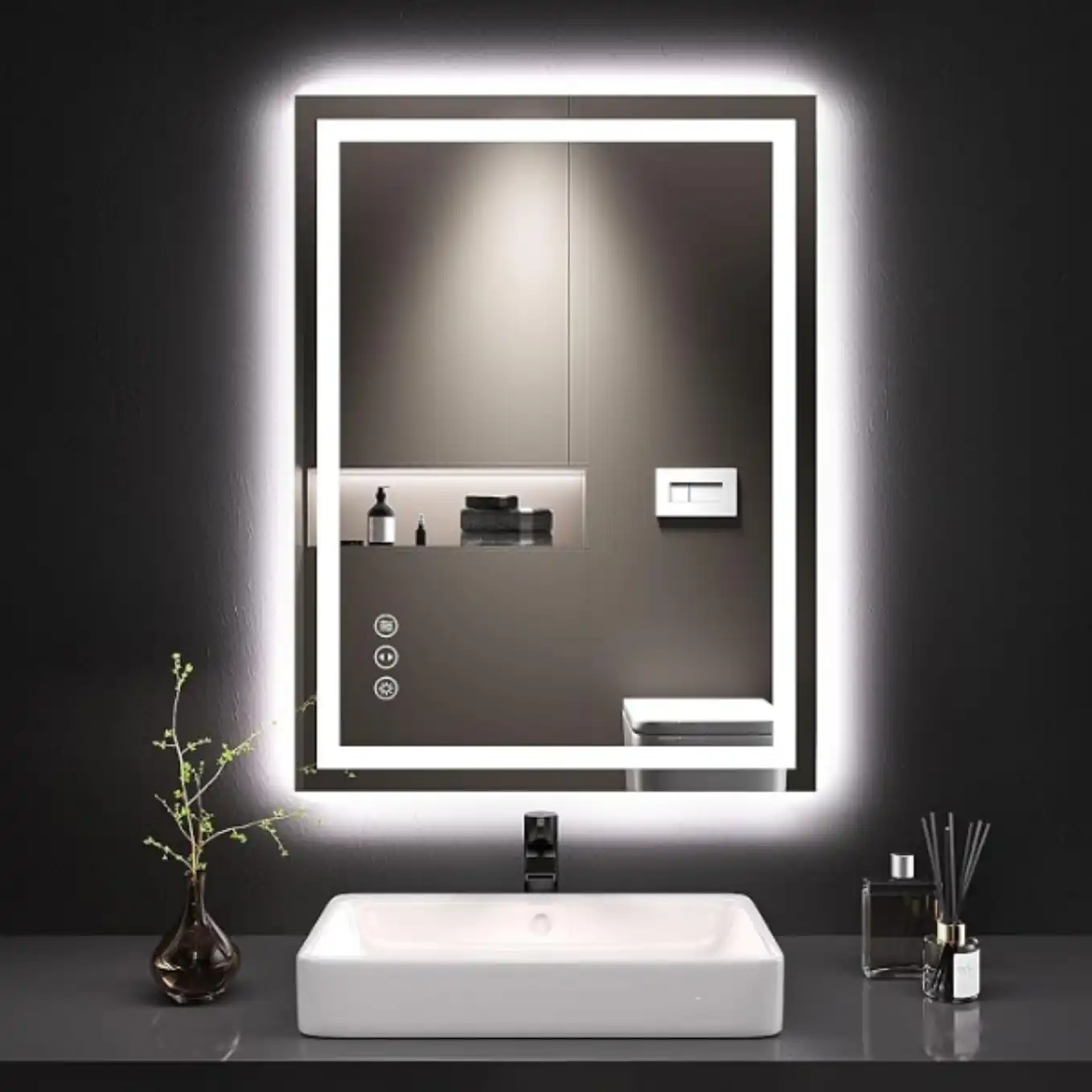 LOAAO 24x32 LED Bathroom Mirror Anti Fog Dimmable Tempered Glass Backlit Front Lit