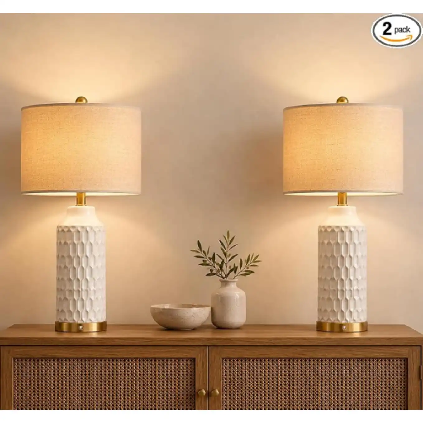 MOKOQI 24 Inch Cordless Ceramic Table Lamp Set of 2 Touch Dimmable 12000mAh