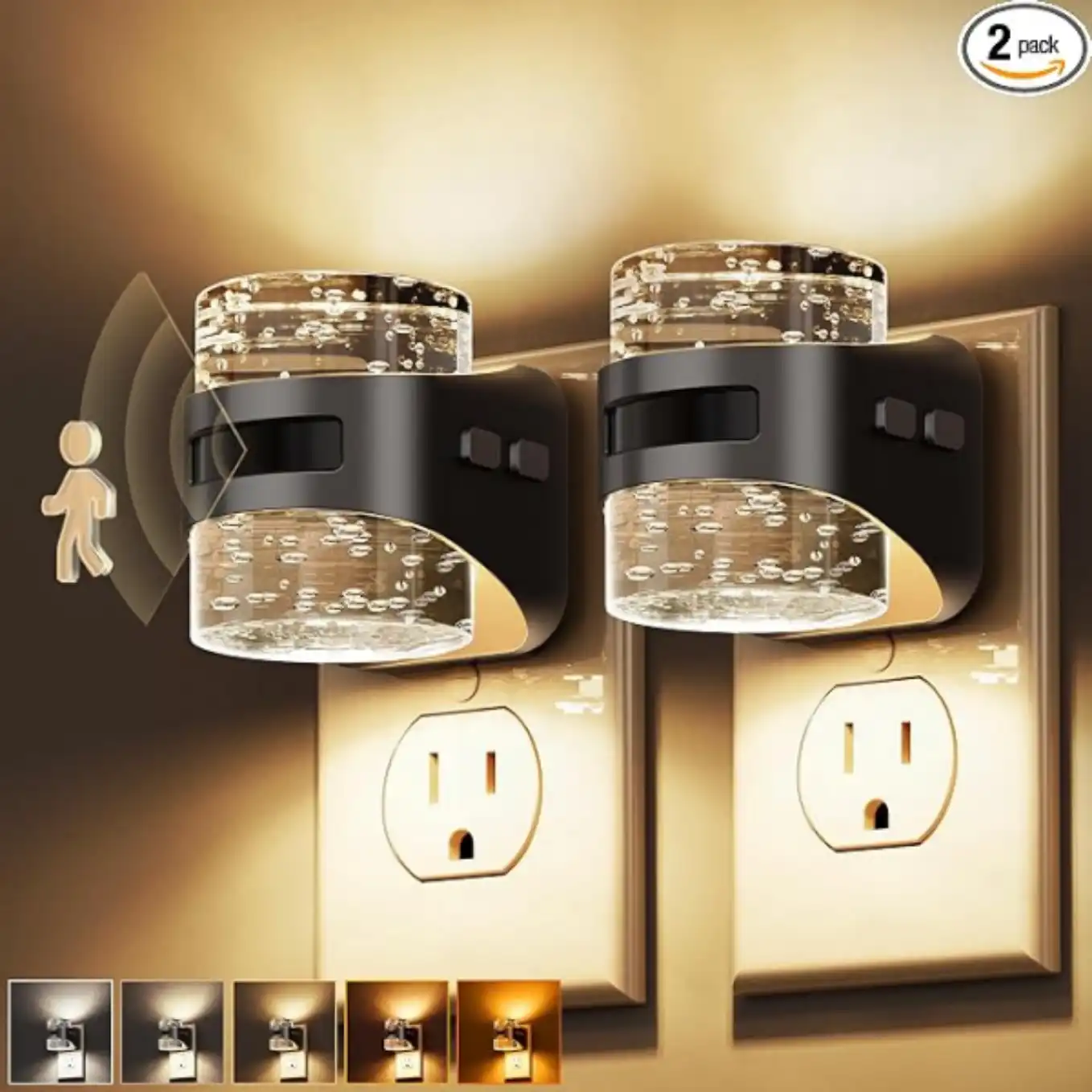 L LOHAS LED Motion Sensor Night Light 5CCT Dimmable Plug in Acrylic Bubble 2 Pack