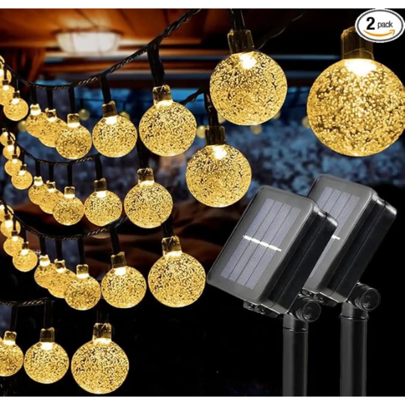 Solatec Outdoor Solar String Lights 2 Pack 60 LED 40ft Waterproof Warm White