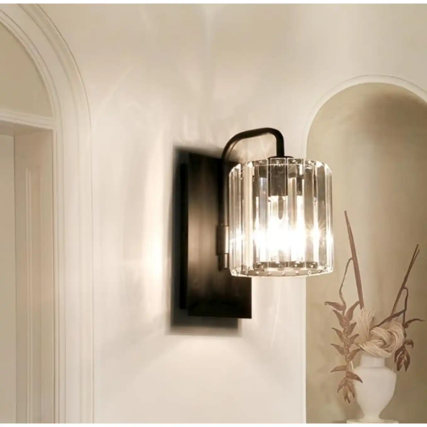 Modern Black Crystal Wall Sconce 10 Inch Indoor Light Fixture E26 Base