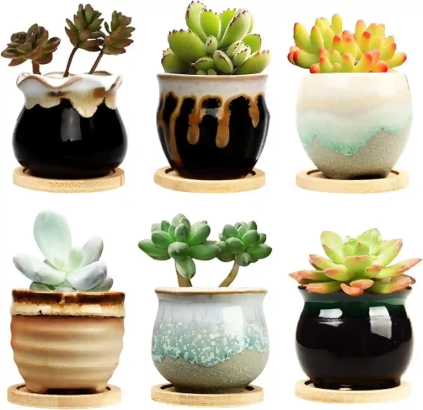 Brajttt 2.1 Inch Ceramic Small Succulent Pot Set Of Six Mini Flower Pots With Drainage