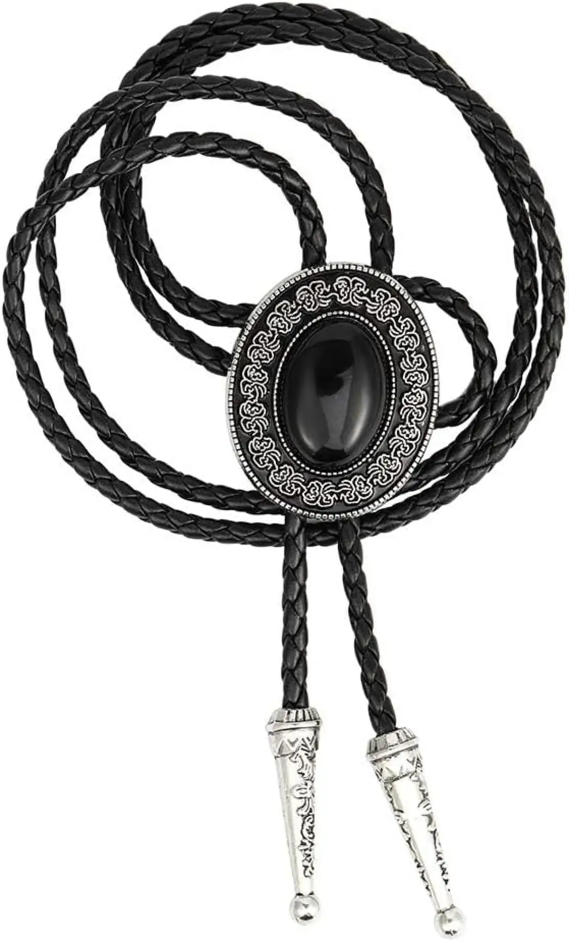 HUABOLA CALYN Handmade Round Western Cowboy Bolo Tie Black Agate