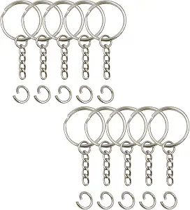 Chadou 50 Pack Key Ring with Chain and Open Jump Rings 1 Inch