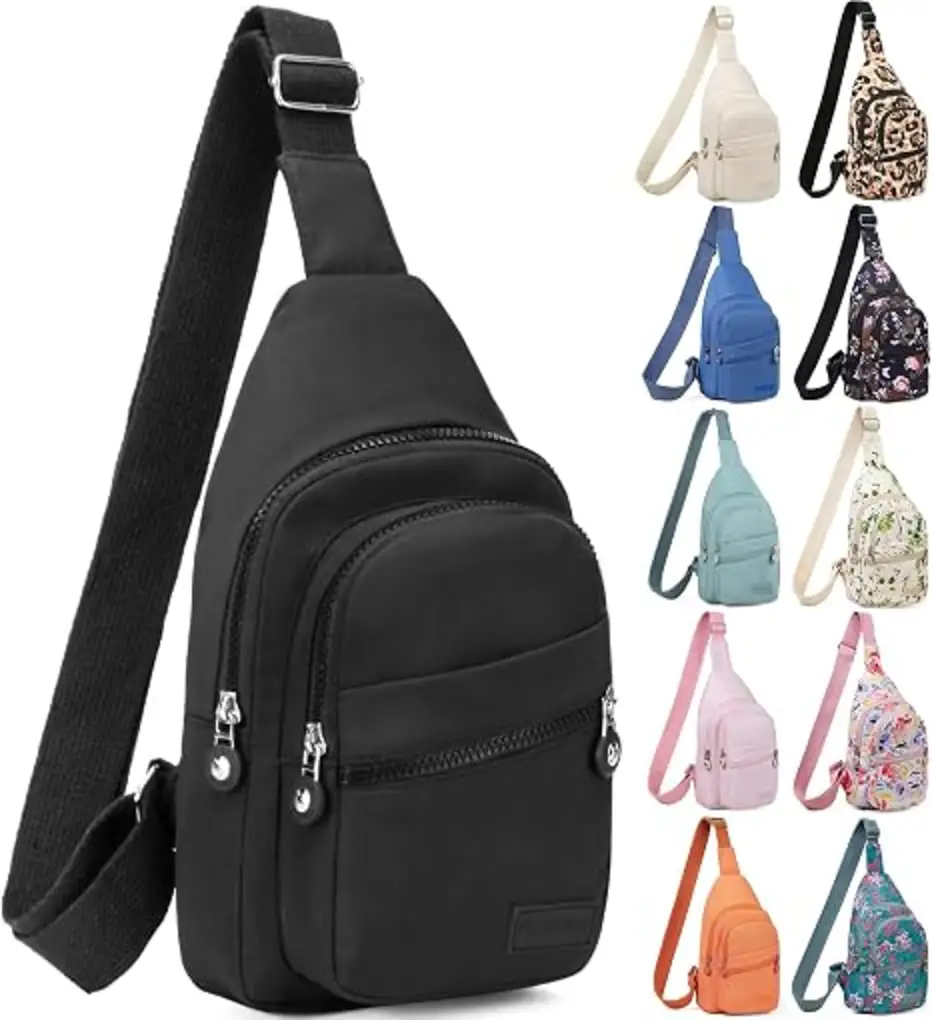 Banelu Small Sling Backpack Crossbody Bag for Women Men Water Resistant Fanny Pack Crossbody Purse Black