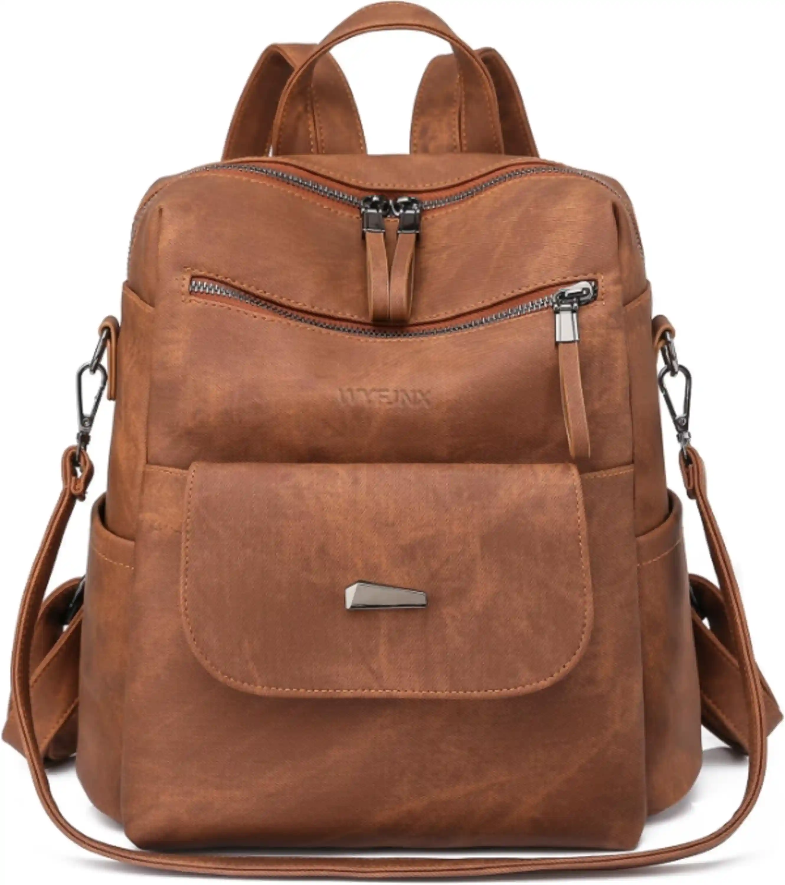 WYFJNX PU Leather Small Backpack Purse for Women Convertible Shoulder Bag Waterproof Handbag Brown