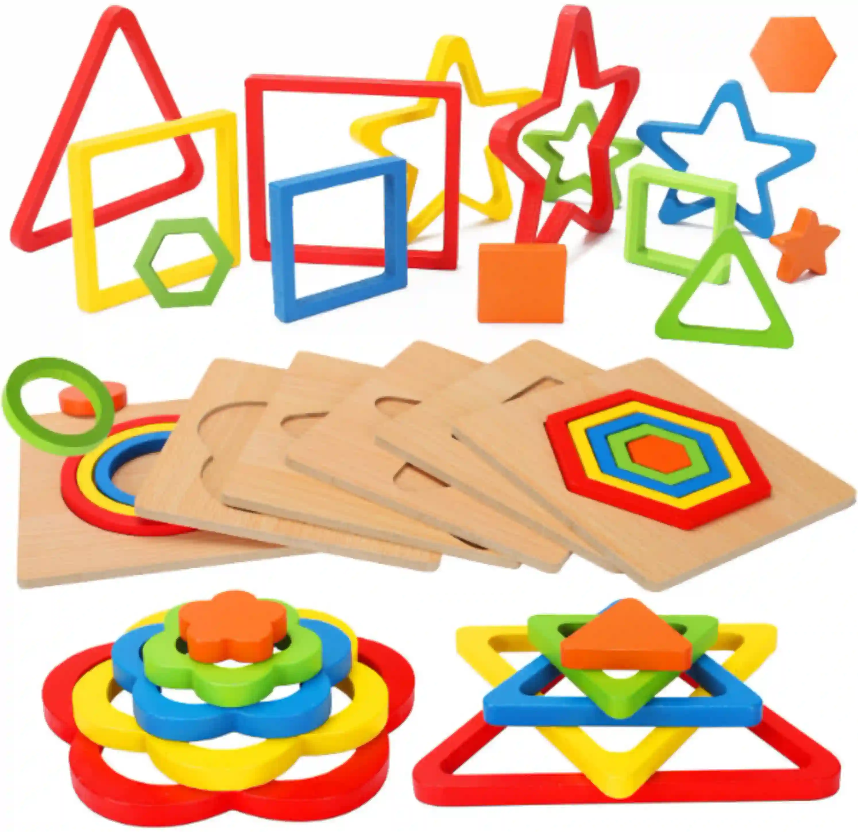Toddler Puzzles Montessori Wooden Shape Sorting Educational Puzzle Toy Set
